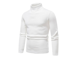 2026-jersey Hombre Cuello Alto Liso Invierno Slim Fit Tejido Grueso Calientito Pullover Básico Xnz Xl Blanco
