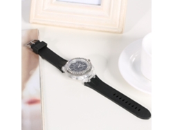 Reloj De Pulsera Unisex De Cuarzo, Silicona, Diamantes De Imitación, Cristal, Diseño Redondo, Negro.