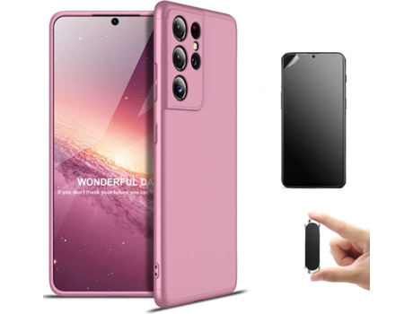 Kit Carcasa, Protector Y Soporte Samsung S21 Ultra Ultimatte Slim Armor 360º Rosa