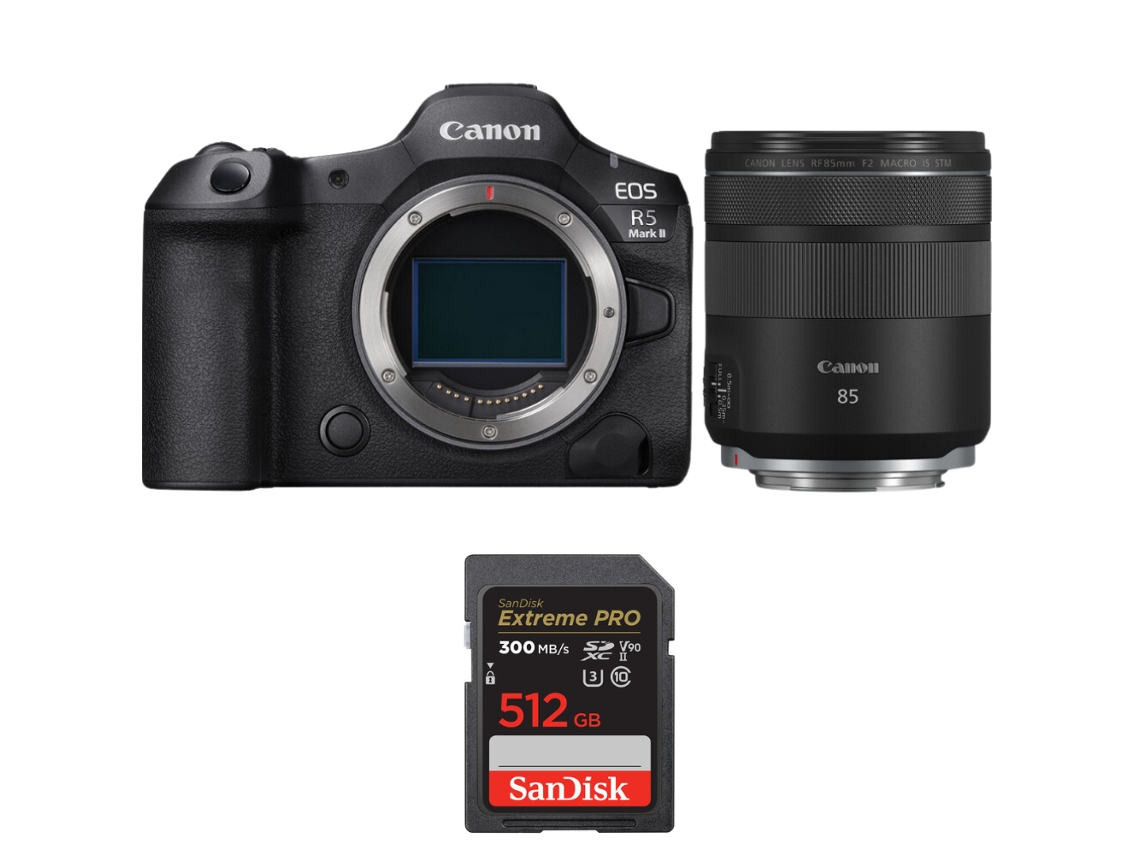 Canon EOS R5 Mark II + RF 85mm F/2 Macro IS Stm + 1 Sandisk 512GB UHS II 300MB/s + Libro electrónico “20 consejos para fotos impresionantes”