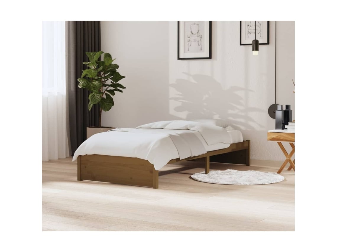 Estructura Cama Sin Colchón Madera Maciza Marrón Miel 90x200 Cm