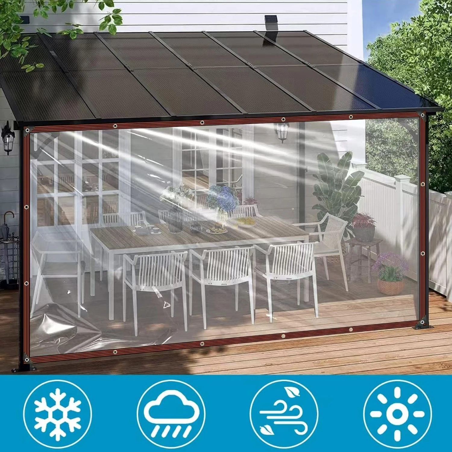 Lona Impermeable Transparente De 300x600 Cm Con Ojales, Ideal Para Dar Sombra A Patios.