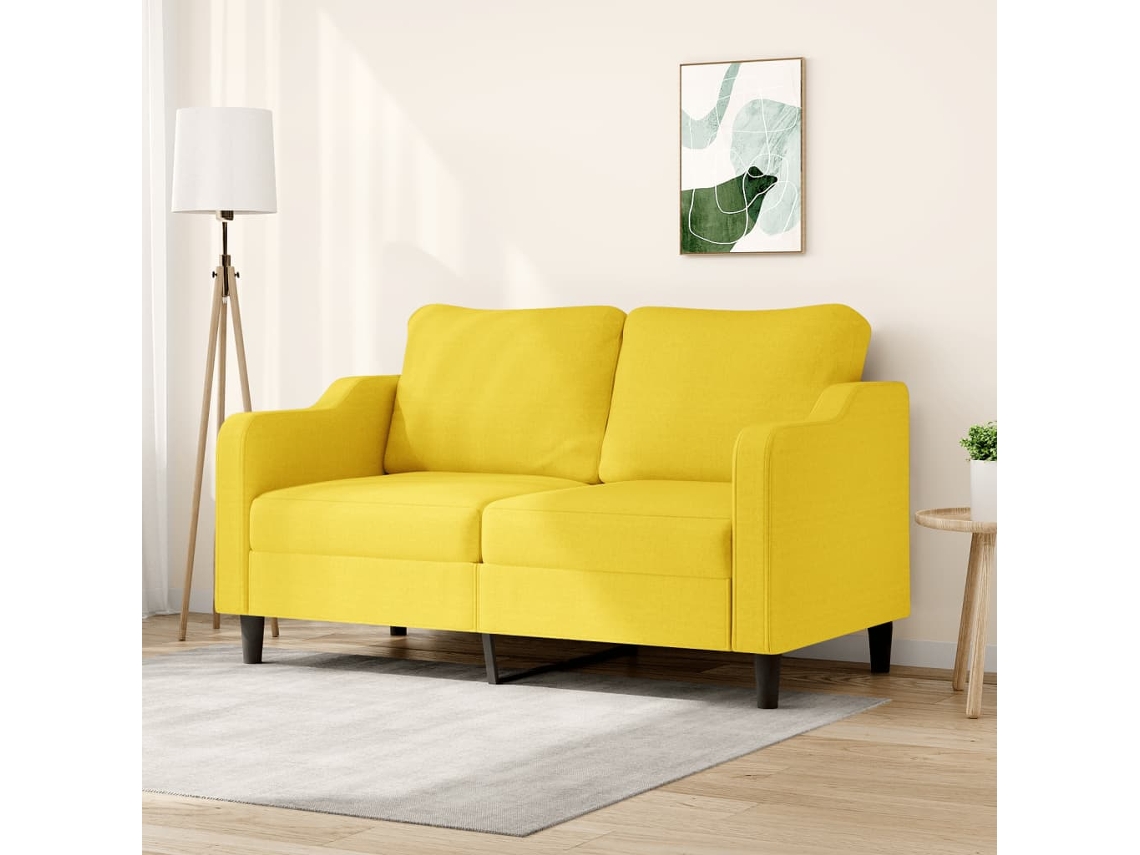 Sofá De 2 Plazas De Tela Amarillo Claro 140 Cm