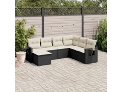 Conjunto de sofá de jardín de 7 piezas con cojines de mimbre negro de DKD Home Decor