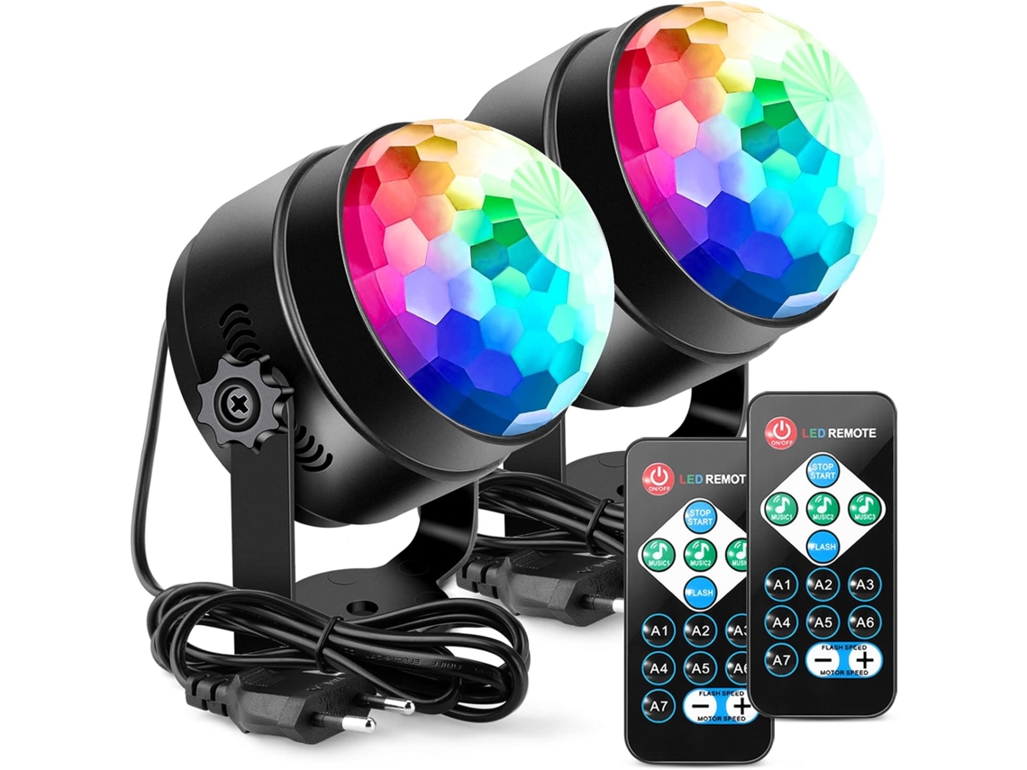 Juego de 2 Unidades de Luz de Escenario con Altavoz RGB Control de Sonido Multicolor Control Remoto Modelo Europeo CUICH