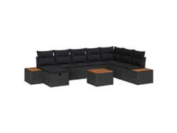 Maison Exclusive - Conjunto De Sofá De Jardín Con Almohada 9 Pcs Negro Poliratán