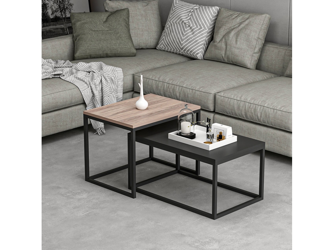 Mesa de Centro [EN.CASA] (Negro - Metal Aglomerado - 47 x 60 x 45 cm)