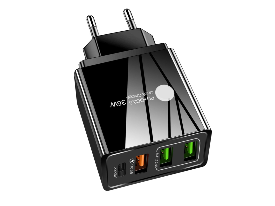Adaptador De Carga Rápida Pd De 36 W Con 3 Puertos Usb, Portátil Para Viajes Al Aire Libre.