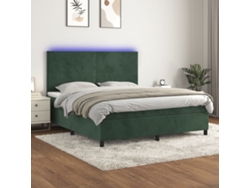 Cama Box Spring Colchón Y Led Terciopelo Verde Oscuro 160x200cm