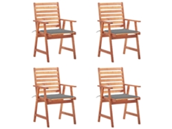 Sillas de comedor de jardín de 4 piezas DKD Home Decor con cojines de acacia maciza