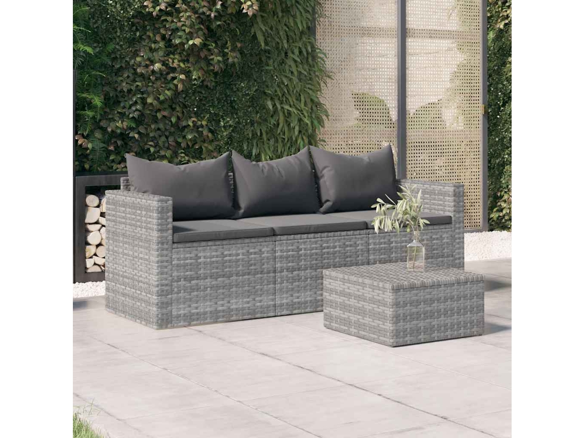 Sofá de jardín de 3 plazas con cojines de mimbre gris, Dkd Home Decor