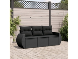 3 Pcs Conjunto Sofás De Jardím Com Almofadões Vime Pe Preto Dkd Home Decor