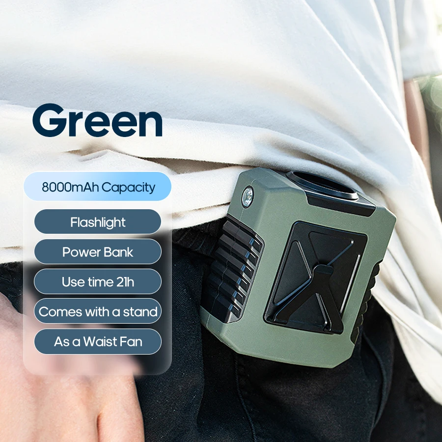 (verde, 8000mah)usb Mini Ventilador Recargable Portátil Para Acampar Al Aire Libre, Senderismo, Escalada, Correr Y Otros Deportes