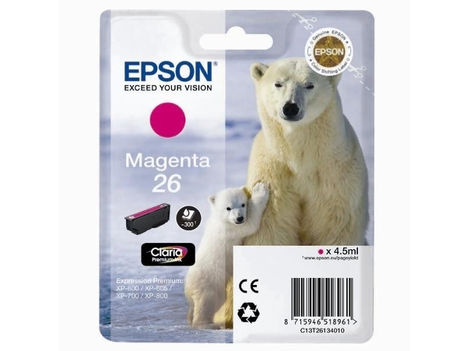 Cartucho de tinta original EPSON, 26, Oso polar 4,5 ml , Magenta, C13T26134022, T2613