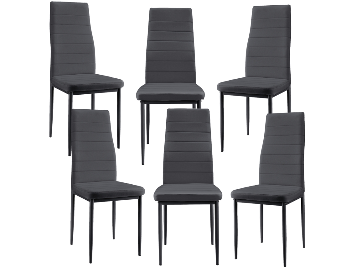 Conjunto de Cadeiras de Jantar [EN.CASA] (6 Un - Cinzento Escuro - 96x43x52 cm - Couro SintÃÂÃÂÃÂÃÂ©tico)