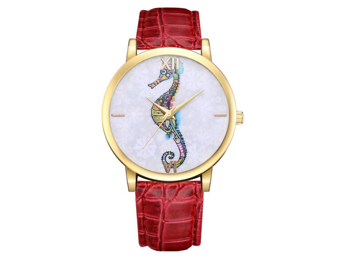 Reloj De Cuarzo Con Diseño Animal Moda Para Mujer Pulsera Ajustable Rojo