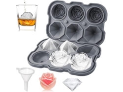 Cubitera Con Tapa En Forma De Rosa Y Diamante, De Silicona Apta Para Cócteles Y Whisky, Color Gris.