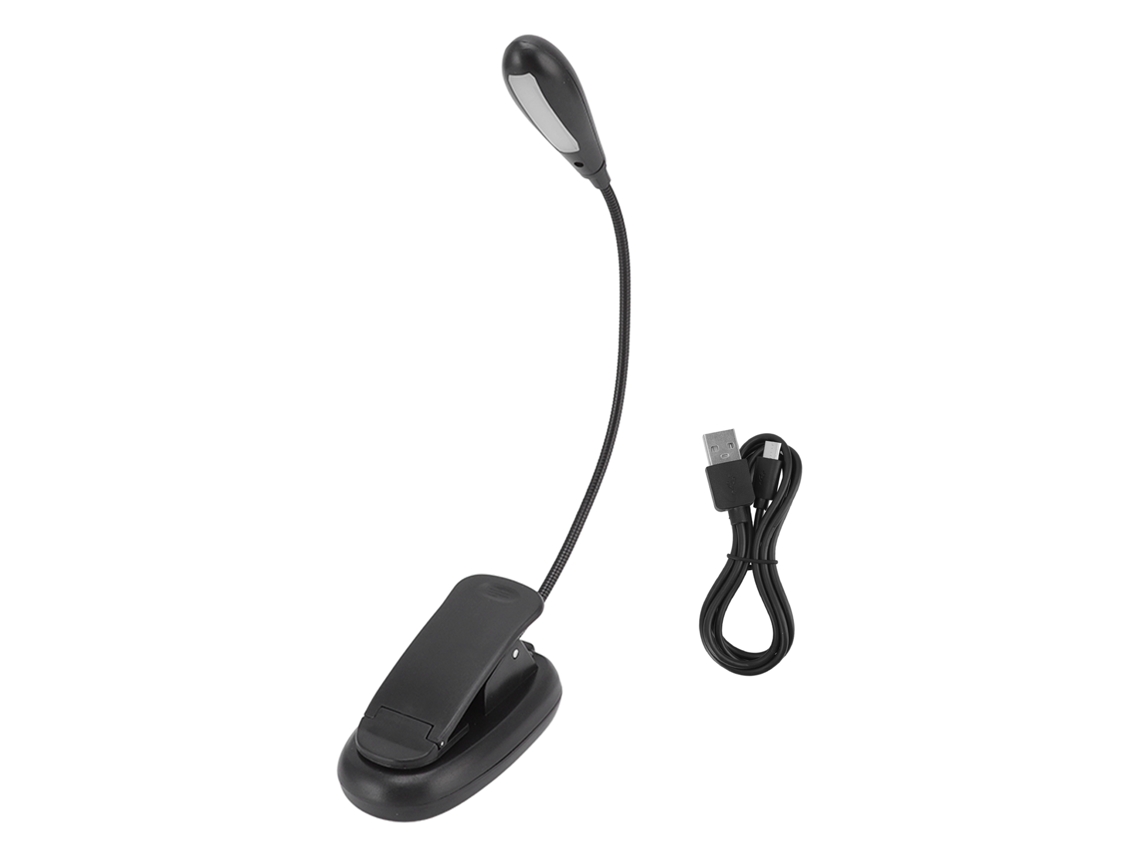 Lámpara de escritorio negra con pinza, 9 niveles de brillo, brazo flexible, recargable por USB, LED, 2026 ohmios, ideal para leer y usar en cualquier lugar.