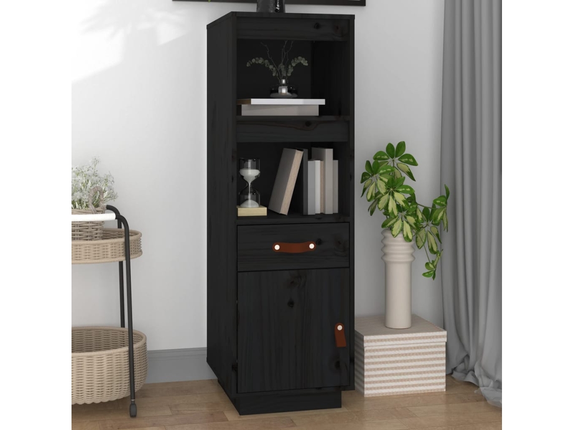 Aparador Alto De Madera Maciza De Pino Negro 34x40x108,5 Cm
