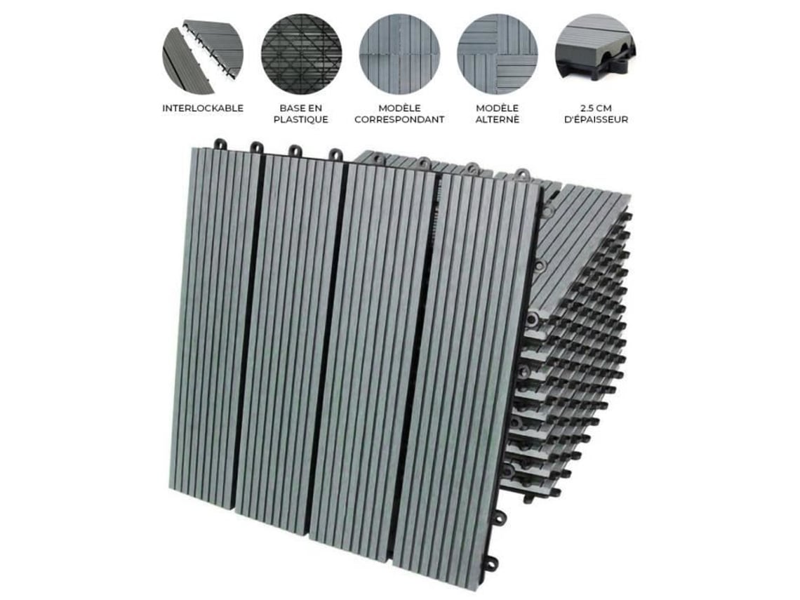 Baldosas para terraza - MONSTERSHOP - Compuesto de madera - 99 baldosas - 30cmx30cm - Clip-on - Gris