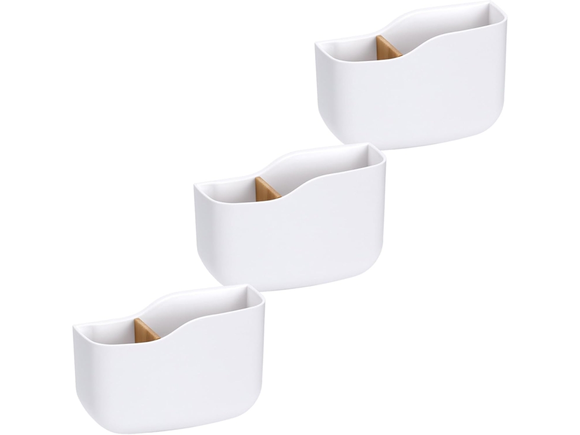 Caja De Almacenamiento De Pared Multiusos De 3 Piezas Para Mandos A Distancia Y Teléfonos En Bambú Blanco Y Ps