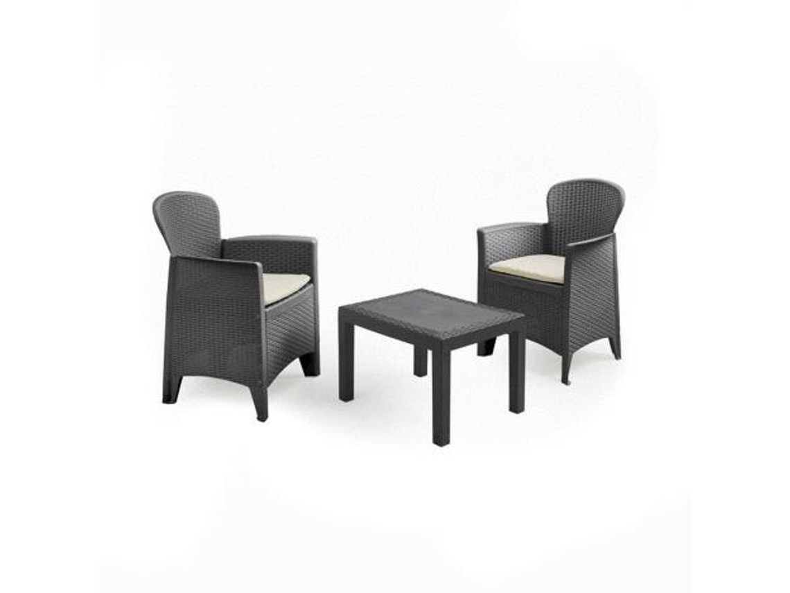 Conjunto de Jardín PROGARDEN Akita con 2 Sillones, con Cojines y 1 Mesa Gris