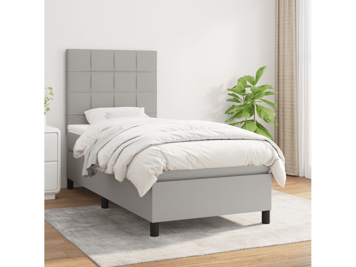 Cama Box Spring Con Colchón Tela Gris Claro 90x190 Cm