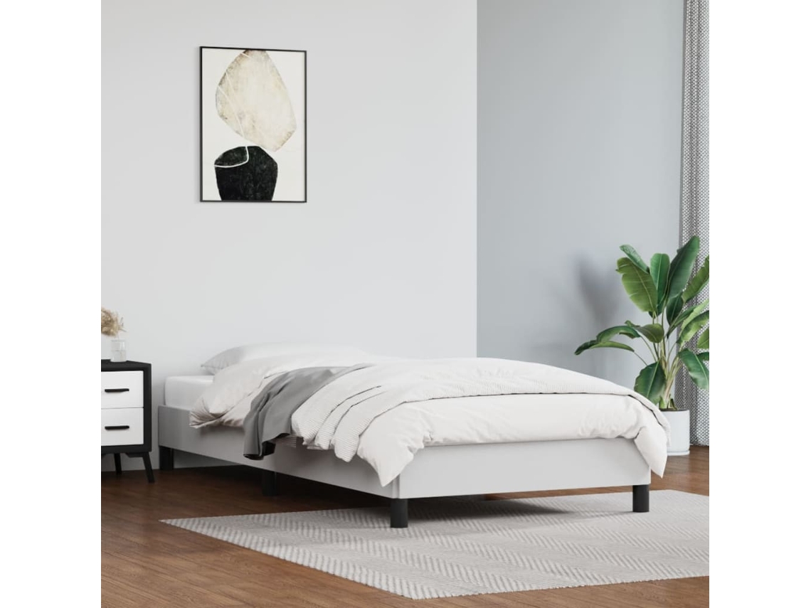 Estructura De Cama Sin Colchón Cuero Sintético Blanco 90x200 Cm