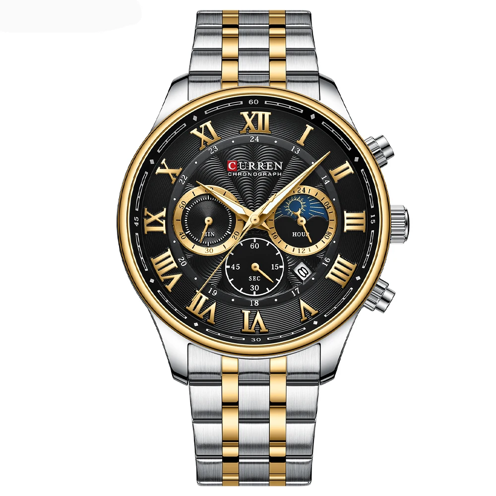 Reloj Cronógrafo Deportivo Para Hombre (plata Y Oro), Reloj Luminoso De Acero Inoxidable De Lujo.