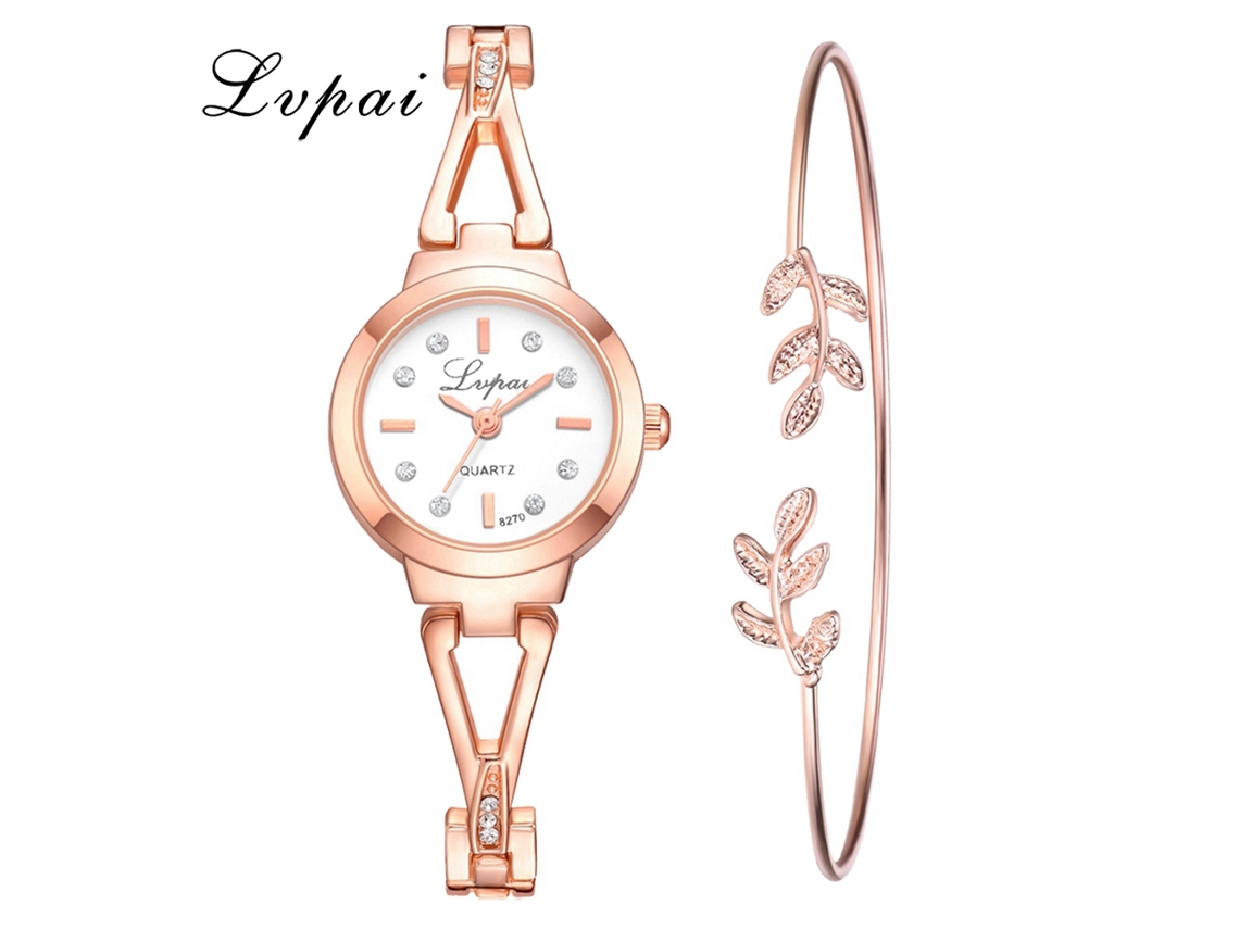 Reloj De Cuarzo Para Mujer Ivpai Con Brazalete De Aleación De Metal Y Diamantes De Imitación (oro Rosa Blanco)