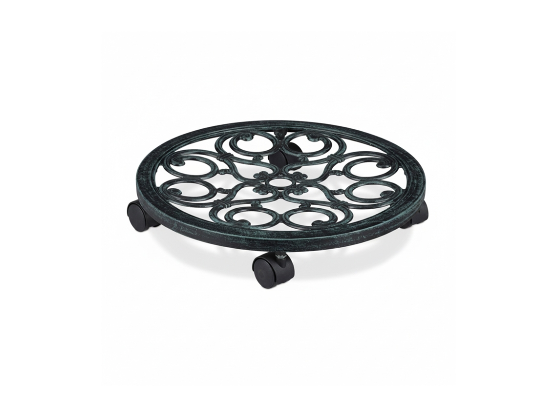 Relaxdays Soporte Para Macetas Con Ruedas, Base Plantas Redonda De Interior Y Exterior, 1 Ud., Ø 38 Cm, Aluminio, Verde