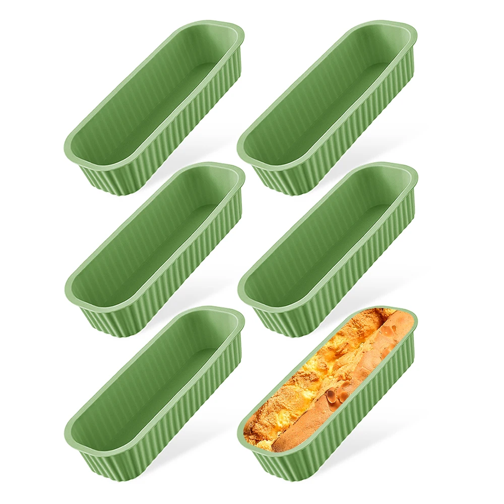 Moldes pequeños para pan, moldes rectangulares de silicona para uso doméstico, fáciles de desmoldar. MDUG (verde, 6 unidades)