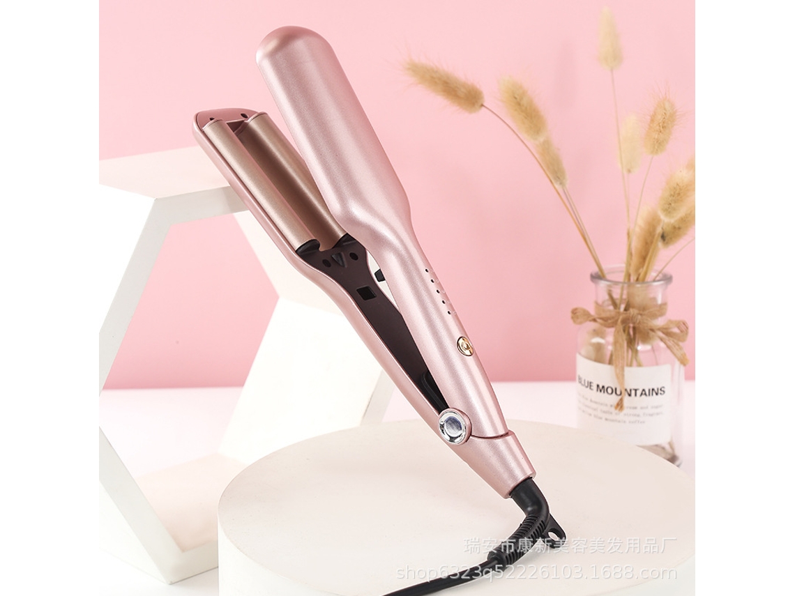 Rizador Eléctrico Portátil Forma Ovo Plateado Onda Grande Mini Peluquería Artefacto Mágico Rosa