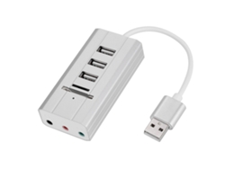 Tarjeta De Sonido Usb Externa All In One Hub Lector De Tarjetas Adaptador Interfaz De Audio Plata