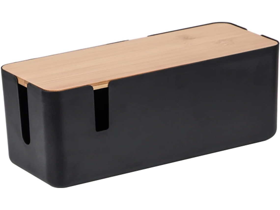 Caja organizadora de cables Amosfun con soporte de madera para ocultar los cables.