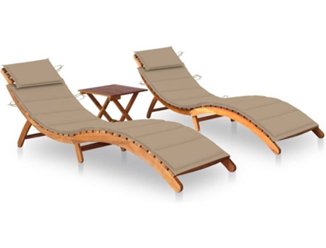 Conjunto 2 Tumbona VIDAXL Marrón Madera de acacia (184x55x64 cm)