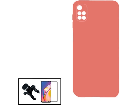 Kit Protector de Cristal Templado 5D Full Cover, Funda Silicona Liquida y Soporte Magnético de Coche Reforzado Xiaomi Redmi 10 Prime PHONECARE Rosa