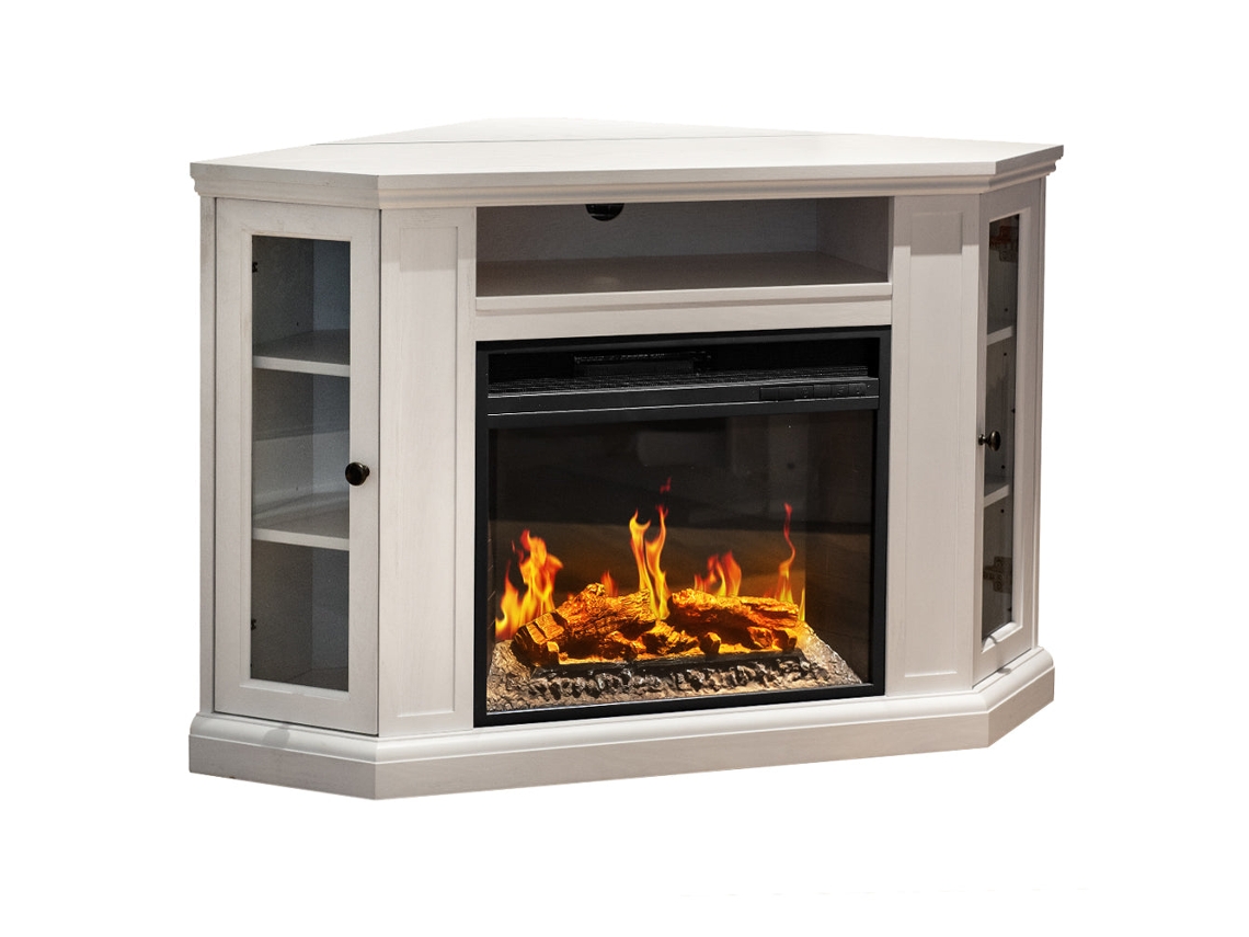 Chimenea eléctrica de esquina Madison en madera blanca, 126 x 78 x 83 cm