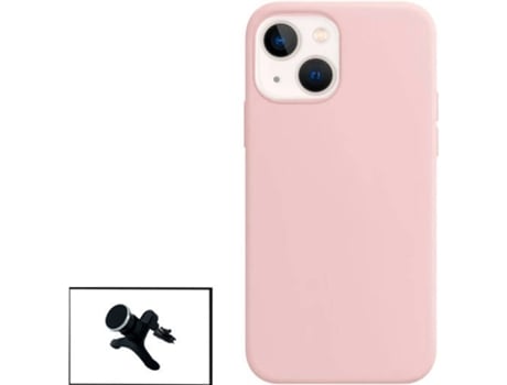 Kit Soporte Magnético Reforzado de Coche y Funda Silicona Liquida Apple iPhone 13 Mini PHONECARE Rosa