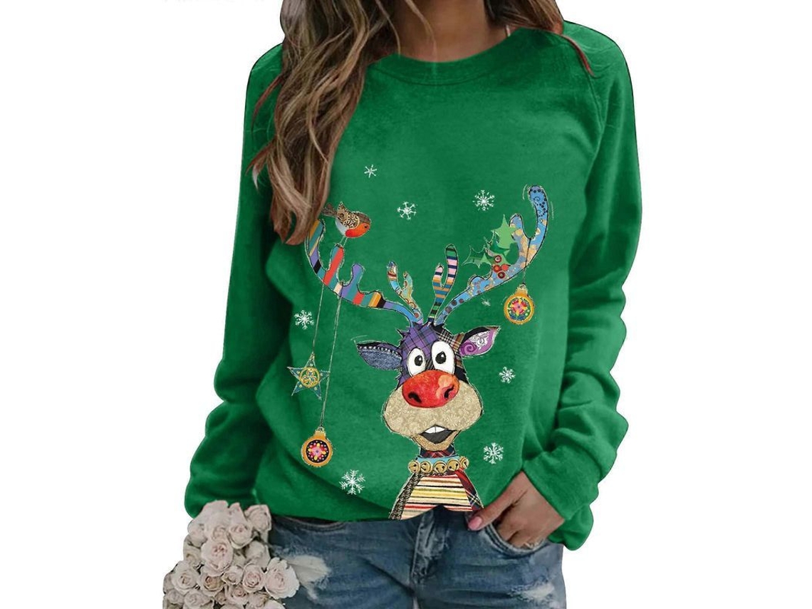 2026-jerséis De Navidad Para Mulheres, Suéteres De Manga Longa Com Estampado Natalino, Casual De Manga Longa Verde Xl