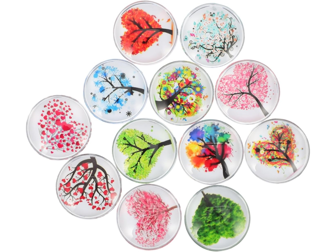 Juego de 12 imanes de cristal para nevera con diseño de corazón y árbol, adornos magnéticos para nevera, fijación Gokoco