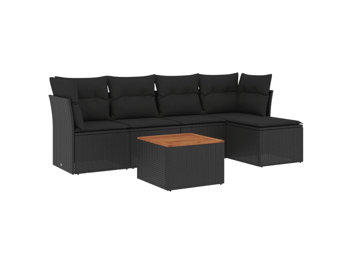 Maison Exclusive - Set De Sofás De Jardín 6 Piezas Y Cojines Ratán Sintético Negro