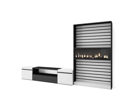 Muebles de Salón para TV SKRAUT HOME Para TV hasta 80", Chimenea eléctrica, Blanco y Negro (310x186x35 cm)