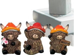 Figuritas De Vacas De Las Tierras Altas - Decoraciones Ganaderas Con Sombrero De Seta Escultura De Resina