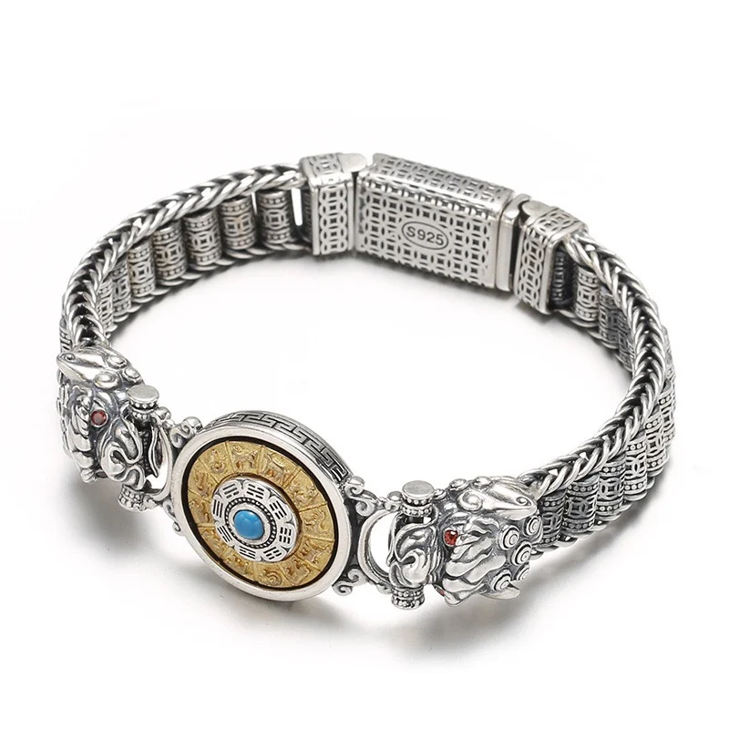 (22 Cm) Pulsera China Feng Shui Bagua Yin Yang, Pulsera De Amuleto De Mantra Budista Tibetano Retro De Seis Sílabas