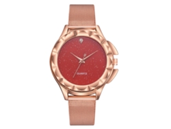 Reloj De Pulsera De Cuarzo Para Mujer Con Correa De Malla Y Brillantes Diamantes De Imitación (rojo)
