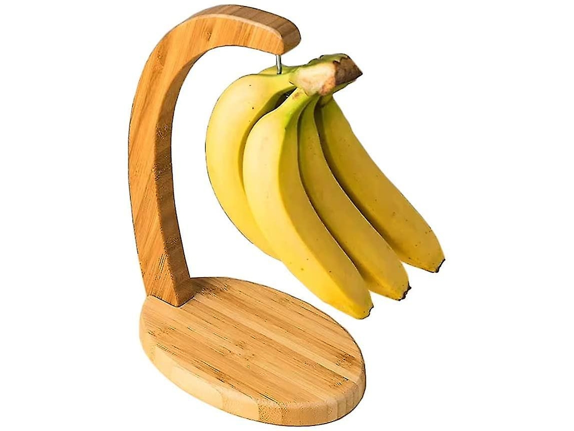 Soporte de madera/bambú con gancho y bandeja/estante para plátanos, uvas y fruta.