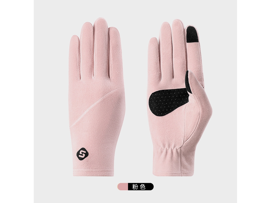 Guantes de esquí para mujer, otoño e invierno, de terciopelo, resistentes al viento, cálidos, rosas, talla única, Lalamoli (finos).
