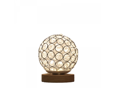 Lámpara de cristal, lámpara USB, bola de cristal plateada, lámpara de noche de madera, orientable, ligera y moderna.