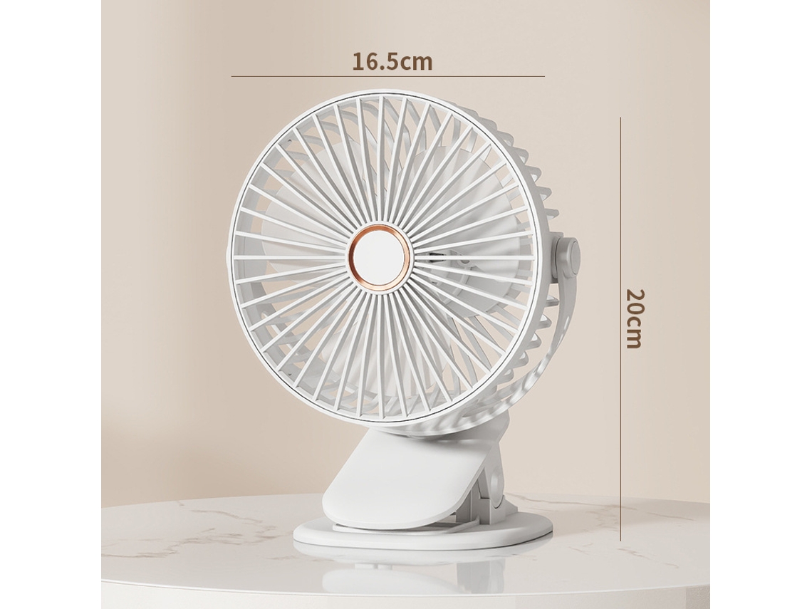Ventilador portátil recargable con clip de Digitallab, cinco niveles de velocidad y tres opciones de iluminación (blanco)